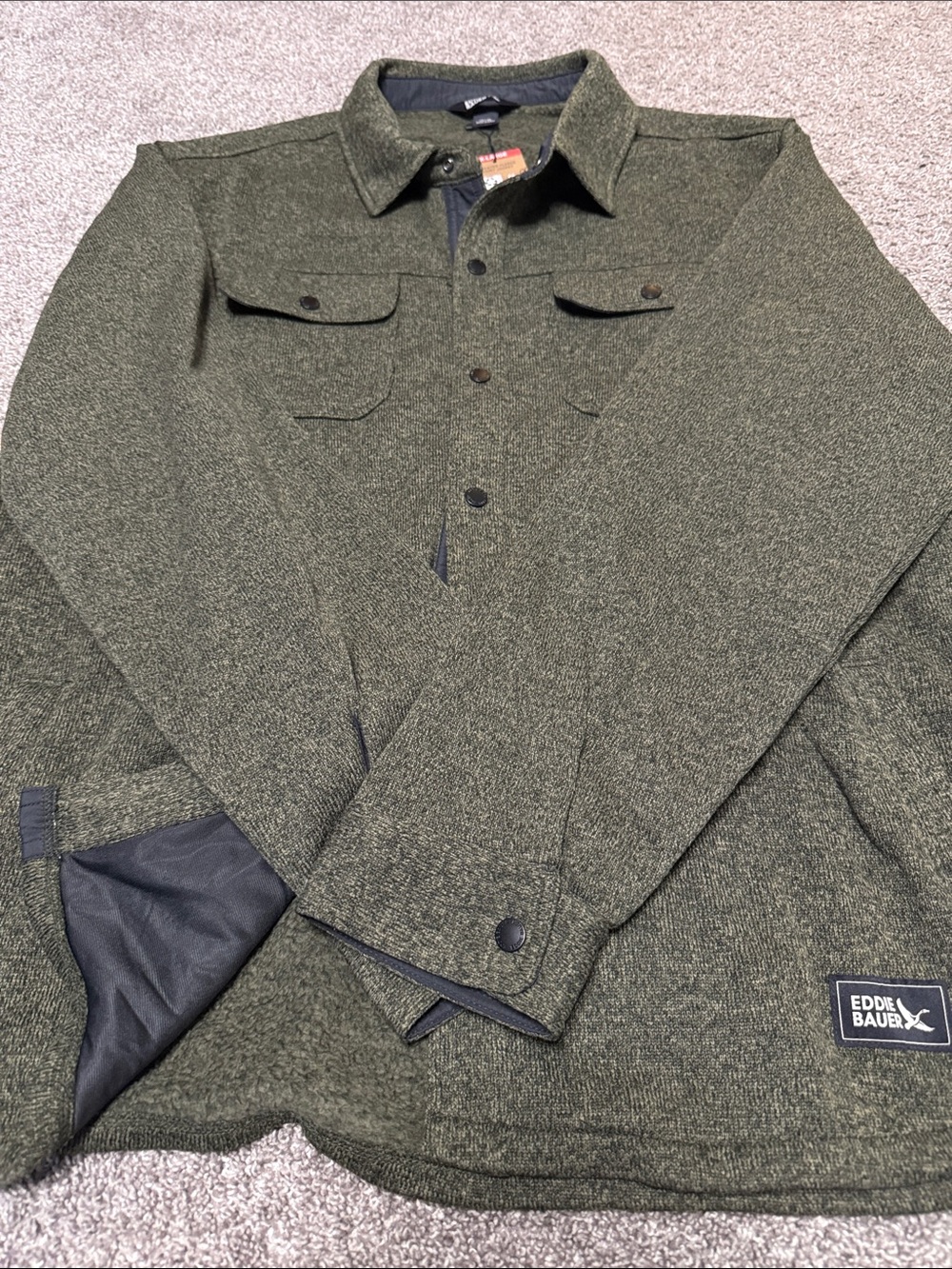 Eddie Bauer Olive Green Button-Front Shirt Jacket